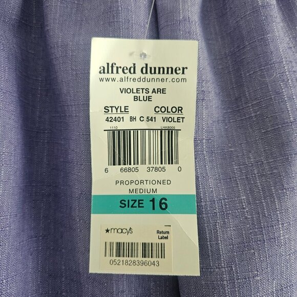 Alfred Dunner Elastic Waist Purple 16 Proportioned Dress Pants NWT - Picture 3 of 7